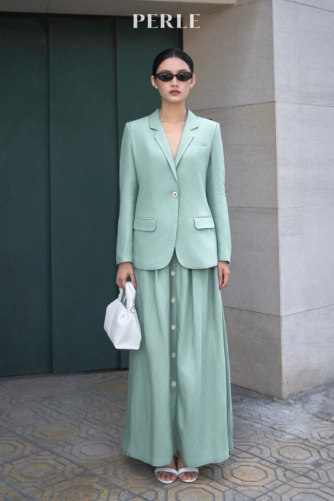 Vest 65% Linen 2 Lớp Đột Viền - Xanh